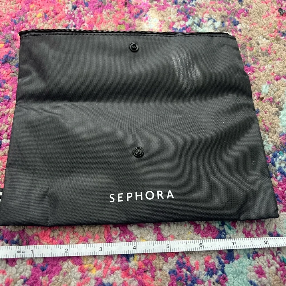 Sephora Black Fold-Top Cosmetic Pouch with White Logo and snap zipper - Picture 3 of 4